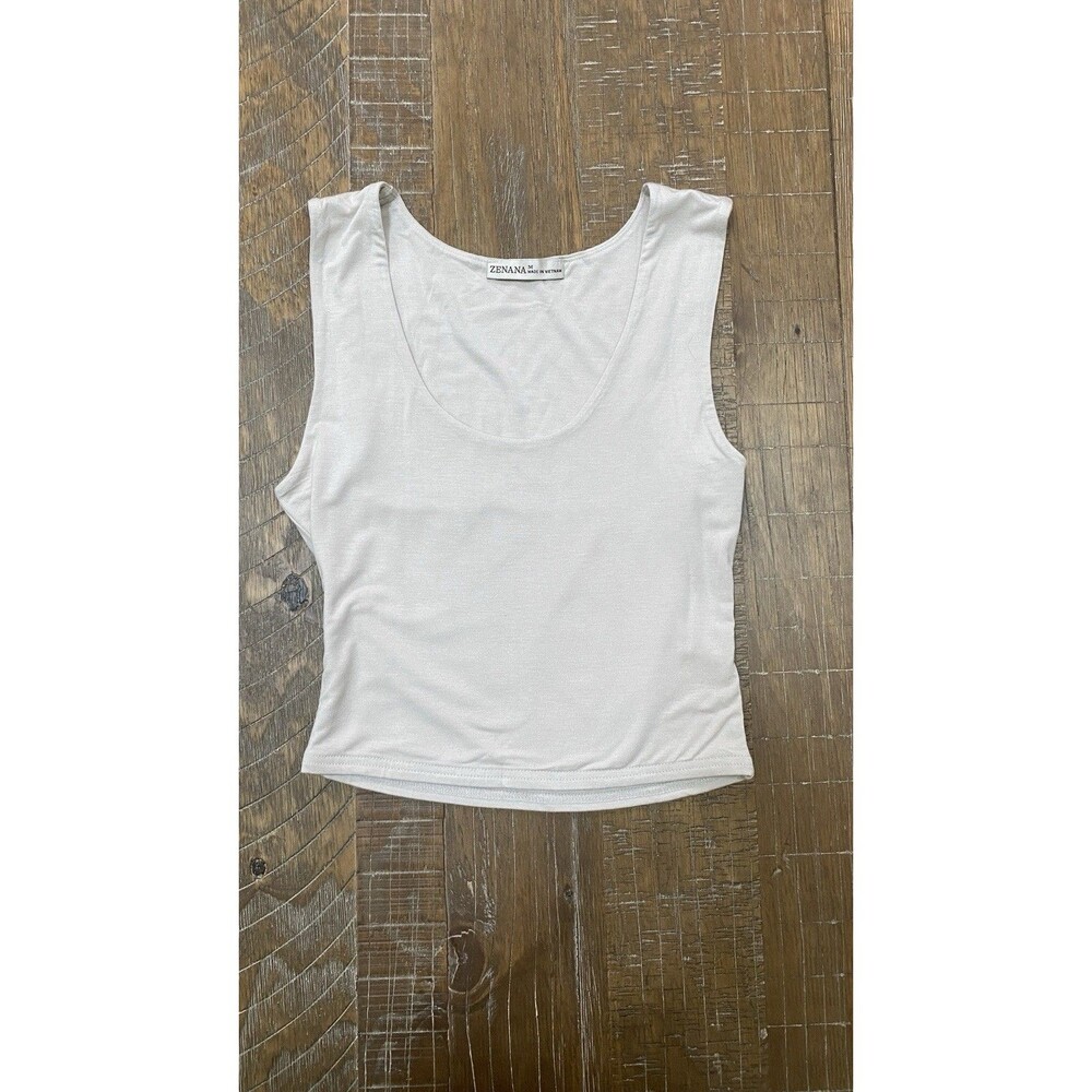 Zenana Womens Medium Grey Scoop Neck Cropped Tank Top Basic Layering Cami
